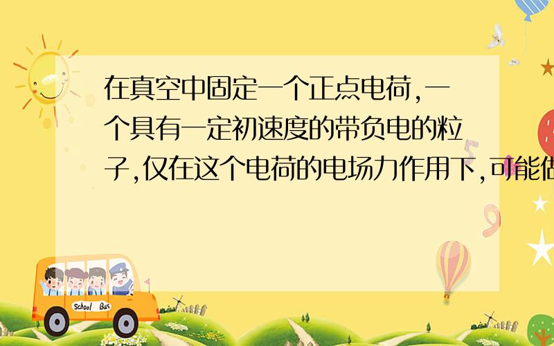 在真空中固定一个正点电荷,一个具有一定初速度的带负电的粒子,仅在这个电荷的电场力作用下,可能做A．匀速直线运动或类平抛运动 B．速度增大、加速度增大的直线运动C．动能和电势能都