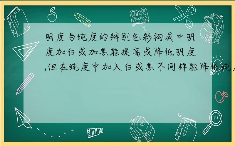 明度与纯度的辩别色彩构成中明度加白或加黑能提高或降低明度,但在纯度中加入白或黑不同样能降低纯度.如果同一色相,加入了白或黑,那是属于明度还是纯度呢?该如何区分他们呢?