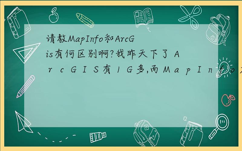 请教MapInfo和ArcGis有何区别啊?我昨天下了ＡｒｃＧＩＳ有１Ｇ多,而ＭａｐＩｎｆｏ才１００多Ｍ.他们之间有何区别和特点啊?请各位指点解惑一下!我刚开始接触,不太懂.您为什么选择Ｍａｐ