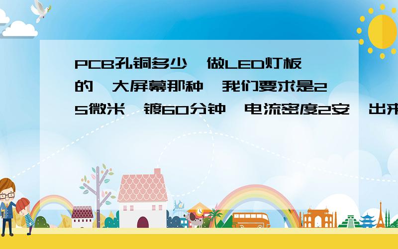 PCB孔铜多少、做LED灯板的、大屏幕那种、我们要求是25微米、镀60分钟、电流密度2安、出来就18个微米左右、请高手指点、60分钟镀多厚算是正常的、16到18个微米可以接受吗、一铜没算一铜大