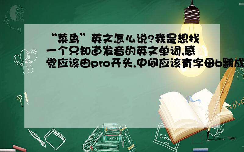 “菜鸟”英文怎么说?我是想找一个只知道发音的英文单词,感觉应该由pro开头,中间应该有字母b翻成中文应该是“菜鸟”之类的意思,有人知道吗?