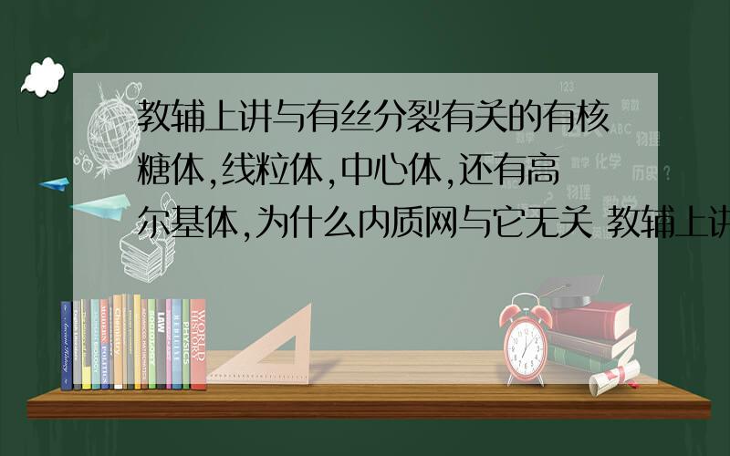 教辅上讲与有丝分裂有关的有核糖体,线粒体,中心体,还有高尔基体,为什么内质网与它无关 教辅上讲与有丝分裂有关的有核糖体,线粒体,中心体,还有高尔基体,为什么内质网与它无关