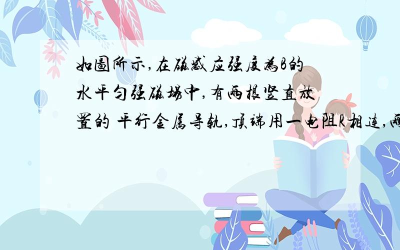 如图所示,在磁感应强度为B的水平匀强磁场中,有两根竖直放置的 平行金属导轨,顶端用一电阻R相连,两导如图所示,在磁感应强度为B的水平匀强磁场中,有两根竖直放置的平行金属导轨,顶端用