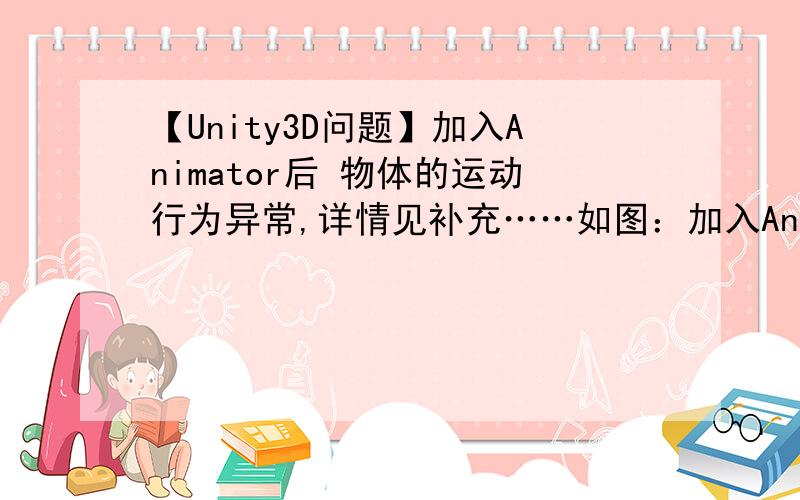 【Unity3D问题】加入Animator后 物体的运动行为异常,详情见补充……如图：加入Animator之前,man正常下落,可以被地面挡住；可是加入Animator之后 man会在落地时迅速返回原点…请问为什么这样?应该