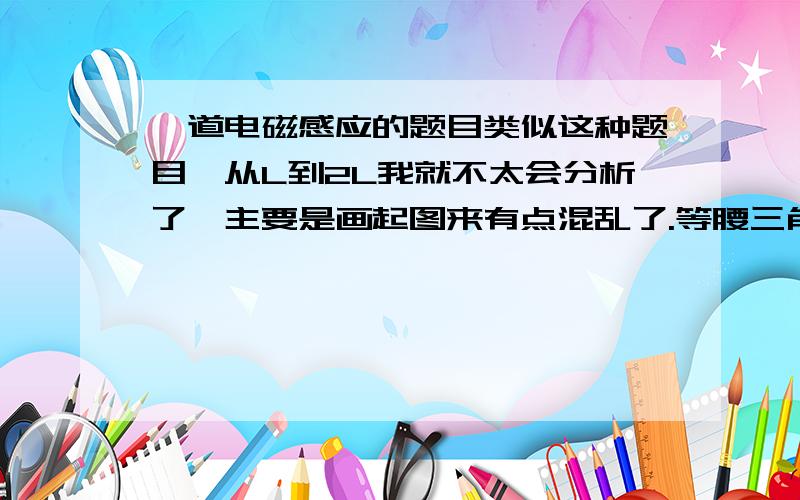 一道电磁感应的题目类似这种题目,从L到2L我就不太会分析了,主要是画起图来有点混乱了.等腰三角形内有垂直于纸面向外的匀强磁场,它的底边在x轴上且长为2L,高为L,t=0时刻,边长为L的正方形