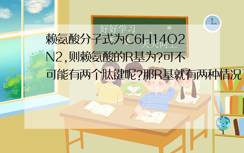 赖氨酸分子式为C6H14O2N2,则赖氨酸的R基为?可不可能有两个肽键呢?那R基就有两种情况了呀?