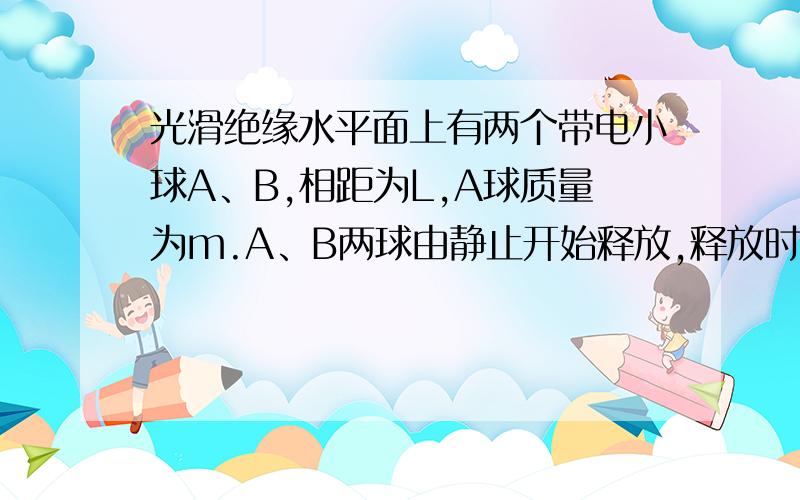 光滑绝缘水平面上有两个带电小球A、B,相距为L,A球质量为m.A、B两球由静止开始释放,释放时,A、B的加速度分别为a和4a,经时间t,B的速度为v,加速度为a,则此时A的速度为______,加速度为______.此过程