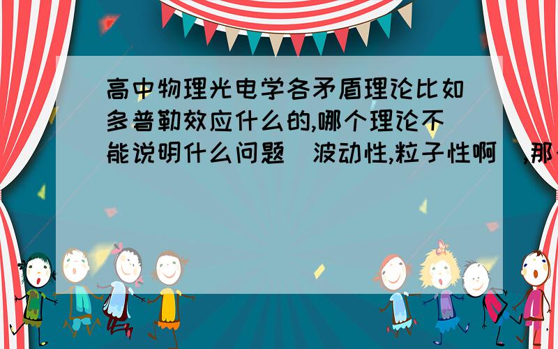 高中物理光电学各矛盾理论比如多普勒效应什么的,哪个理论不能说明什么问题（波动性,粒子性啊）,那个和那个矛盾,最好具体下定义.