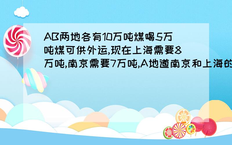 AB两地各有10万吨煤喝5万吨煤可供外运,现在上海需要8万吨,南京需要7万吨,A地道南京和上海的运费分别是