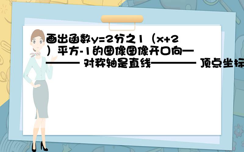 画出函数y=2分之1（x+2）平方-1的图像图像开口向———— 对称轴是直线———— 顶点坐标是————