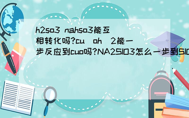 h2so3 nahso3能互相转化吗?cu(oh)2能一步反应到cuo吗?NA2SIO3怎么一步到SIO2?请给我方程