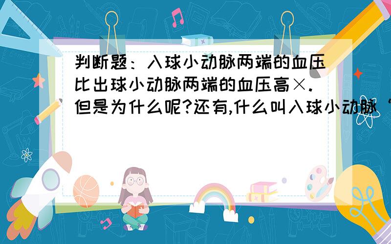 判断题：入球小动脉两端的血压比出球小动脉两端的血压高×.但是为什么呢?还有,什么叫入球小动脉“两端”的血压?