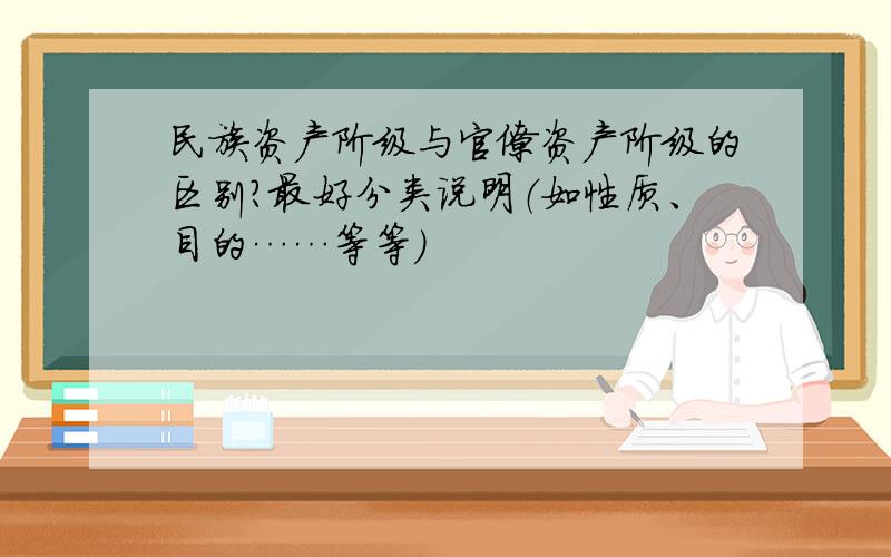 民族资产阶级与官僚资产阶级的区别?最好分类说明（如性质、目的……等等）