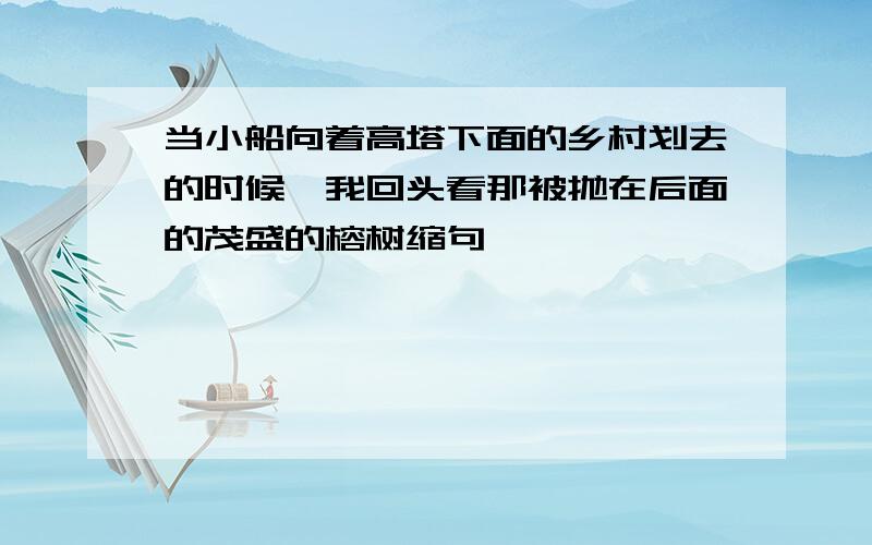 当小船向着高塔下面的乡村划去的时候,我回头看那被抛在后面的茂盛的榕树缩句