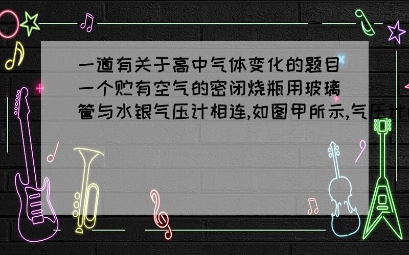 一道有关于高中气体变化的题目一个贮有空气的密闭烧瓶用玻璃管与水银气压计相连,如图甲所示,气压计两管内的汞面在同一水平面上.现设法升高烧瓶内空气的温度,同时在竖直方向上移动气