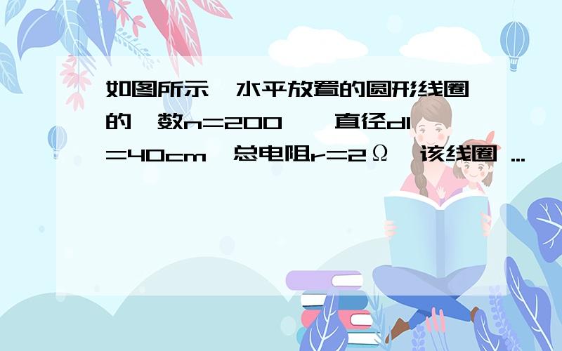 如图所示,水平放置的圆形线圈的匝数n=200匝,直径d1=40cm,总电阻r=2Ω,该线圈 ...