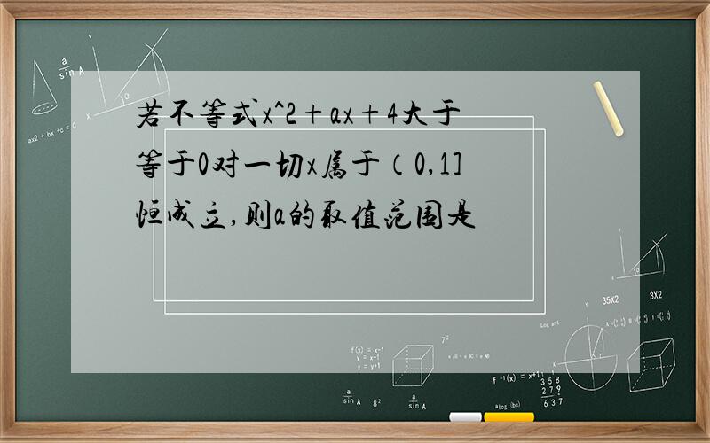 若不等式x^2+ax+4大于等于0对一切x属于（0,1]恒成立,则a的取值范围是