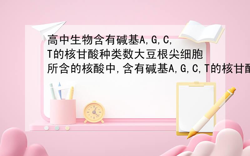 高中生物含有碱基A,G,C,T的核甘酸种类数大豆根尖细胞所含的核酸中,含有碱基A,G,C,T的核甘酸种类数共有()A,8B,7C,5D,4最好解析一下