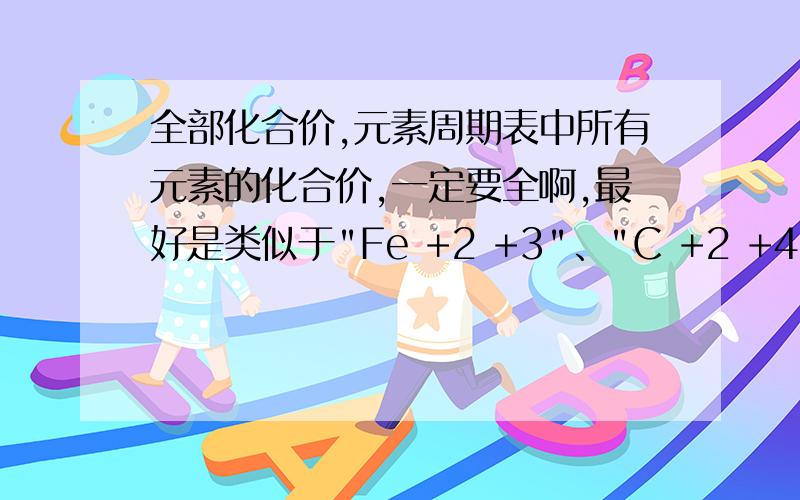 全部化合价,元素周期表中所有元素的化合价,一定要全啊,最好是类似于