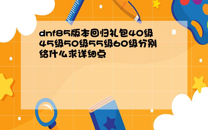 dnf85版本回归礼包40级45级50级55级60级分别给什么求详细点