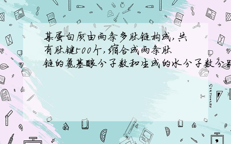 某蛋白质由两条多肽链构成,共有肽键500个,缩合成两条肽链的氨基酸分子数和生成的水分子数分别是（ ）A.498和498       B.500和500     C.502和500    D.501和500这题选C     求分析前者为何是502