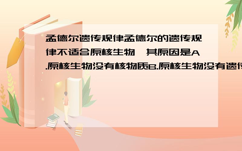 孟德尔遗传规律孟德尔的遗传规律不适合原核生物,其原因是A.原核生物没有核物质B.原核生物没有遗传物质C.原核生物无完善的细胞器D.原核生物主要进行无性生殖请写出详细的过程和思路,谢