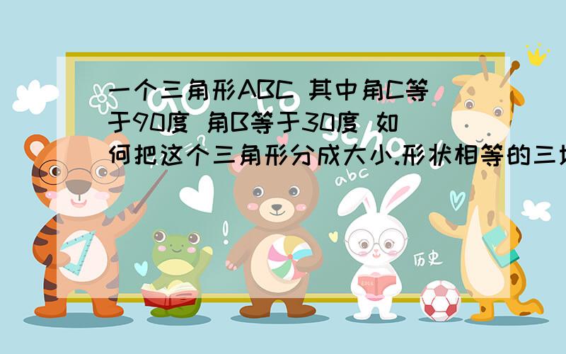 一个三角形ABC 其中角C等于90度 角B等于30度 如何把这个三角形分成大小.形状相等的三块小三角形这道题选自八年级上册人教版数学书第58页第14道题