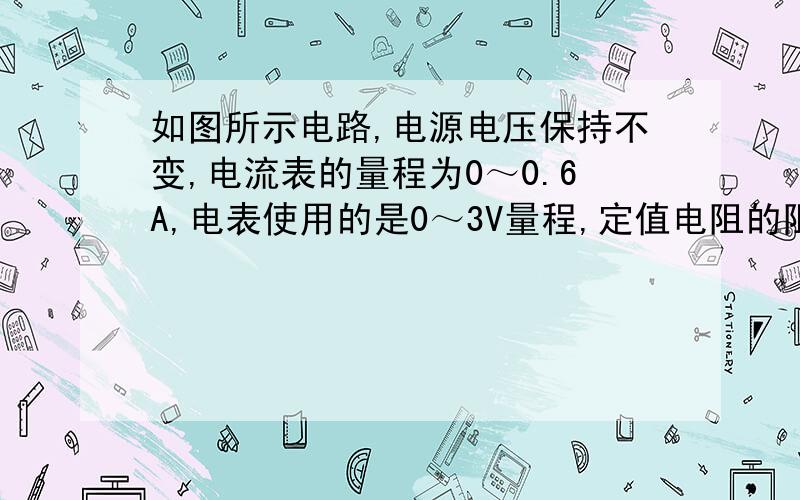 如图所示电路,电源电压保持不变,电流表的量程为0～0.6A,电表使用的是0～3V量程,定值电阻的阻值为R1=8Ω,灯泡的电阻R2=5Ω,滑动变阻器的最大阻值R3=20Ω．（1）开关S1闭合,S2断开,电流表示数为0.2