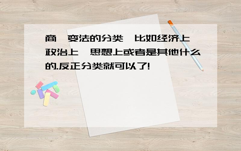 商鞅变法的分类,比如经济上、政治上、思想上或者是其他什么的.反正分类就可以了!