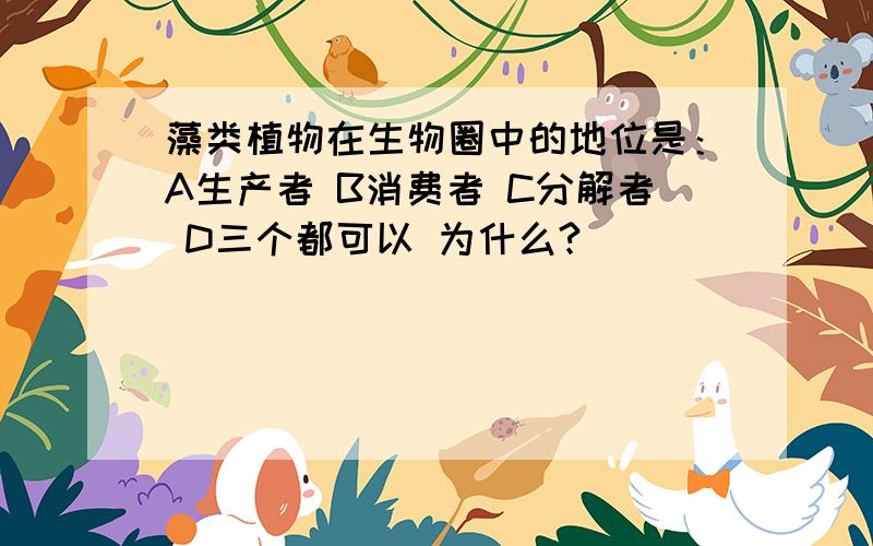 藻类植物在生物圈中的地位是：A生产者 B消费者 C分解者 D三个都可以 为什么?