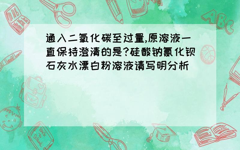 通入二氧化碳至过量,原溶液一直保持澄清的是?硅酸钠氯化钡石灰水漂白粉溶液请写明分析