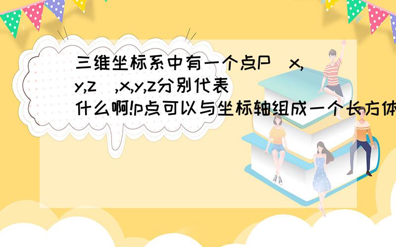 三维坐标系中有一个点P（x,y,z）,x,y,z分别代表什么啊!p点可以与坐标轴组成一个长方体.xyz分别代表什么啊.