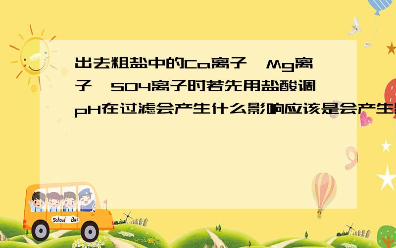 出去粗盐中的Ca离子,Mg离子,SO4离子时若先用盐酸调pH在过滤会产生什么影响应该是会产生影响,但原因是什么