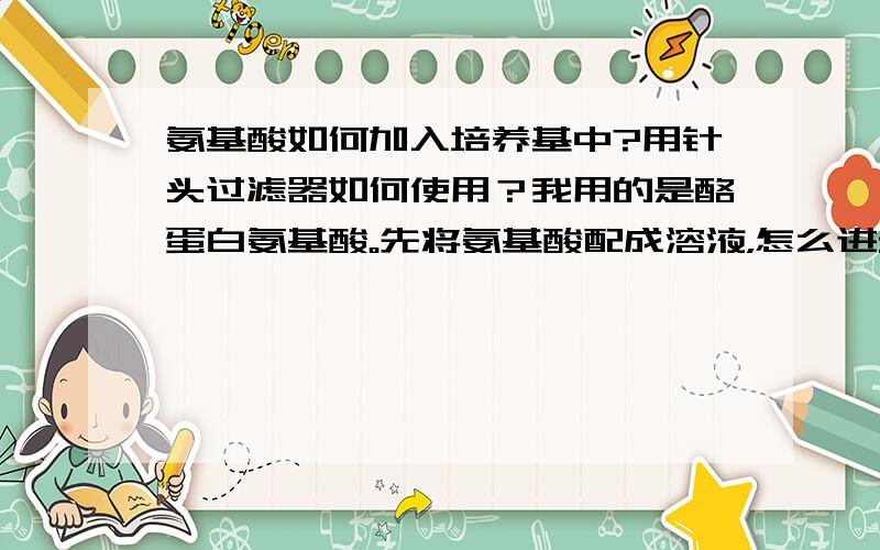 氨基酸如何加入培养基中?用针头过滤器如何使用？我用的是酪蛋白氨基酸。先将氨基酸配成溶液，怎么进无菌操作台呢？