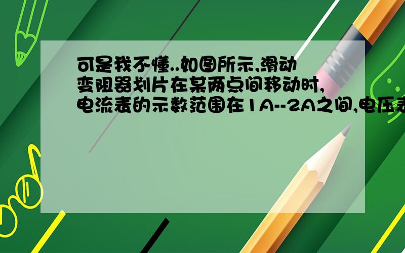 可是我不懂..如图所示,滑动变阻器划片在某两点间移动时,电流表的示数范围在1A--2A之间,电压表的示数范围在6V--9V之间,求定值电阻的阻值及电源电压的大小.