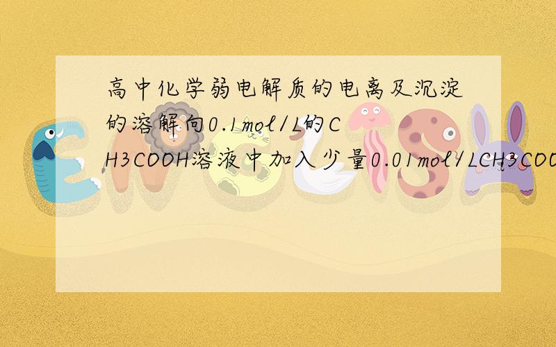 高中化学弱电解质的电离及沉淀的溶解向0.1mol/L的CH3COOH溶液中加入少量0.01mol/LCH3COOH,CH3COOH的电离平衡改变吗?向那边移动?向AgCl饱和溶液中加入固体AgCl,沉淀溶解平衡改变吗?向那边移动?