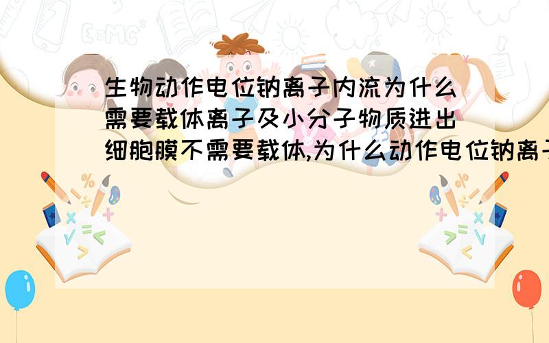 生物动作电位钠离子内流为什么需要载体离子及小分子物质进出细胞膜不需要载体,为什么动作电位钠离子内流需要载体?静息电位钾离子外流是不是也需要载体?