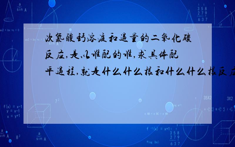 次氯酸钙溶液和过量的二氧化碳反应,是以谁配的谁,求具体配平过程,就是什么什么根和什么什么根反应生成什么