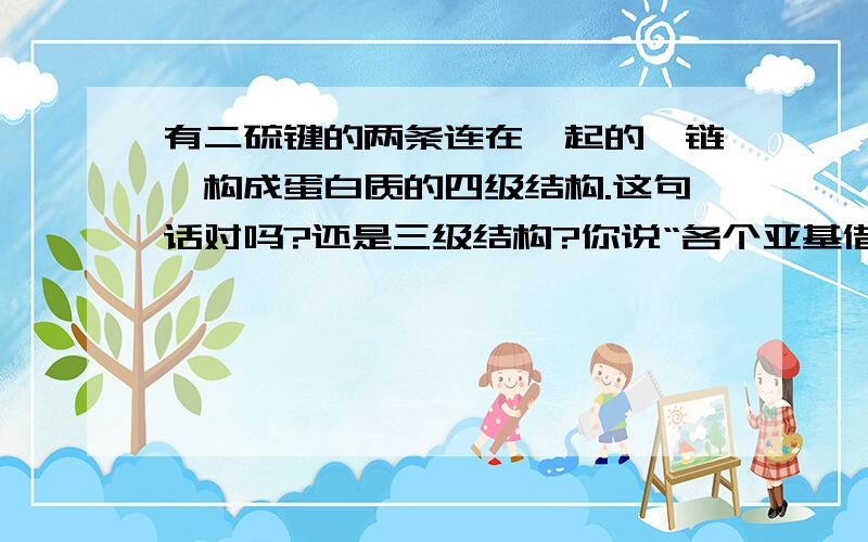 有二硫键的两条连在一起的肽链,构成蛋白质的四级结构.这句话对吗?还是三级结构?你说“各个亚基借非共价键聚合而成的特定的空间结构”那么四级结构就是两条（或多条）肽链借分子间作