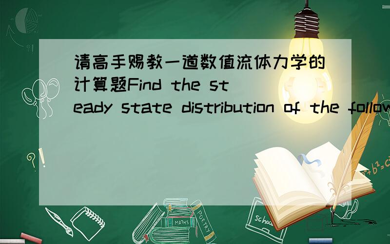 请高手赐教一道数值流体力学的计算题Find the steady state distribution of the following problems:For Re=1,10,100,1000Use central difference,upwind difference and hybrid difference schemes.The flov is hydrodynamically fully developed Pr