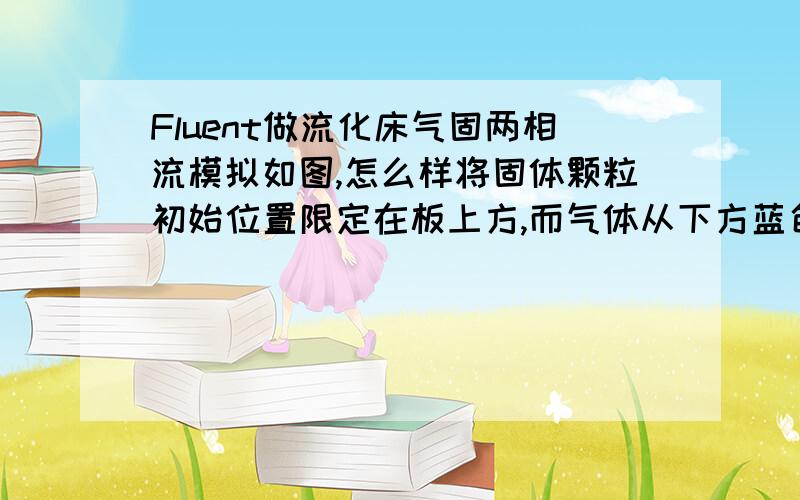 Fluent做流化床气固两相流模拟如图,怎么样将固体颗粒初始位置限定在板上方,而气体从下方蓝色入口进入?红色的表示颗粒，绿色表示通气孔，底下的蓝色是气流入口。要做的模拟是气体通过