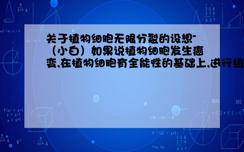 关于植物细胞无限分裂的设想~（小白）如果说植物细胞发生癌变,在植物细胞有全能性的基础上,进行组织培养,再加上植物激素,那植物会不会快速且无限的长大呢?有不对的地方,求指导、、