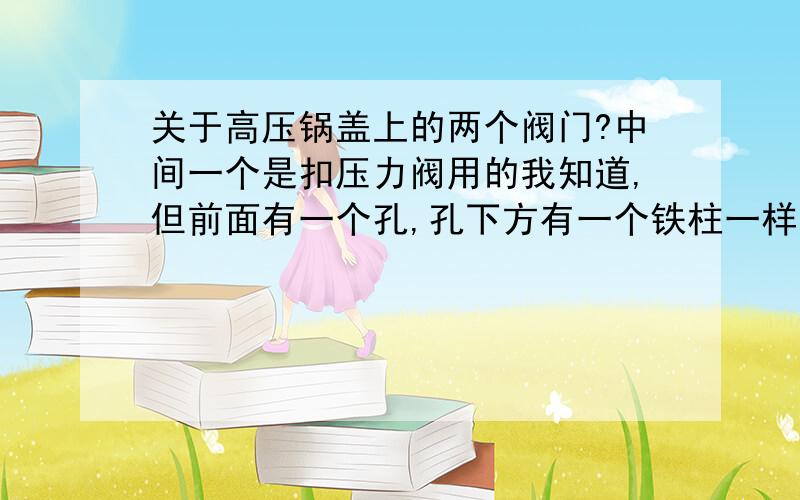 关于高压锅盖上的两个阀门?中间一个是扣压力阀用的我知道,但前面有一个孔,孔下方有一个铁柱一样的东西可以来回活动的阀是干什么的?