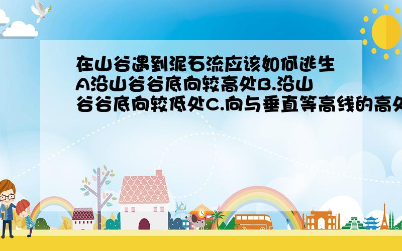 在山谷遇到泥石流应该如何逃生A沿山谷谷底向较高处B.沿山谷谷底向较低处C.向与垂直等高线的高处逃生D.沿等高线平行方向逃生希望能得到详尽的解析，