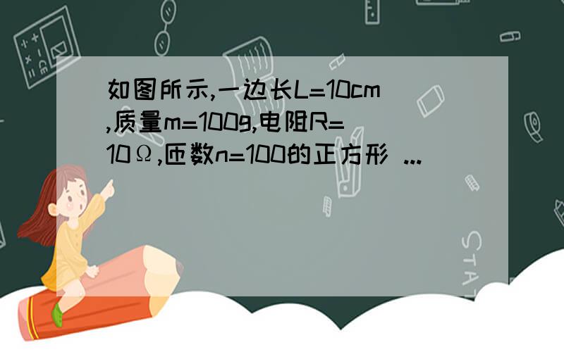 如图所示,一边长L=10cm,质量m=100g,电阻R=10Ω,匝数n=100的正方形 ...