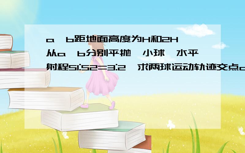 a,b距地面高度为H和2H,从a,b分别平抛一小球,水平射程S1:S2=3:2,求两球运动轨迹交点c距地面高度平抛的一道题目,应该不会很难.请赐教!