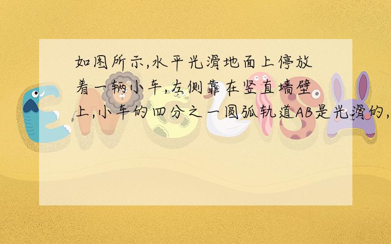 如图所示,水平光滑地面上停放着一辆小车,左侧靠在竖直墙壁上,小车的四分之一圆弧轨道AB是光滑的,在最低点B与水平轨道BC相切,BC的长度是圆弧半径的10倍,整个轨道处于同一竖直平面内.可视