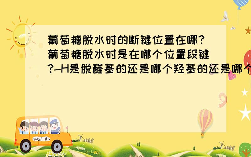 葡萄糖脱水时的断键位置在哪?葡萄糖脱水时是在哪个位置段键?-H是脱醛基的还是哪个羟基的还是哪个碳上的?-OH是脱哪个碳上的羟基?书上说麦芽糖“可以看作有醛基”,到底有没有醛基（是不