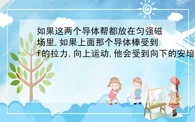 如果这两个导体帮都放在匀强磁场里,如果上面那个导体棒受到f的拉力,向上运动,他会受到向下的安培力,那下面那个棒除了受重力,还收到等大反向的安培力吗