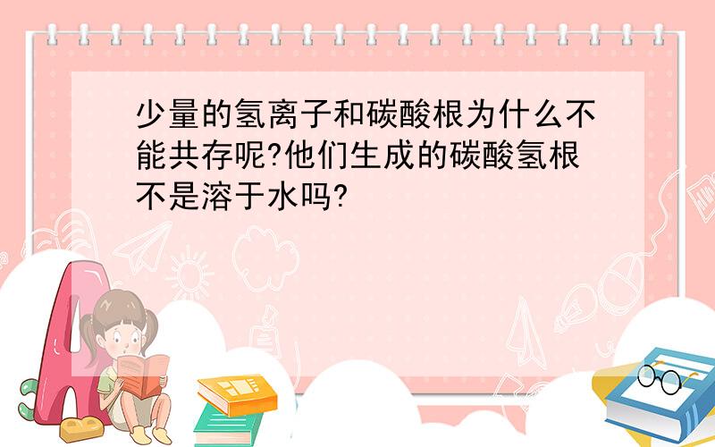 少量的氢离子和碳酸根为什么不能共存呢?他们生成的碳酸氢根不是溶于水吗?